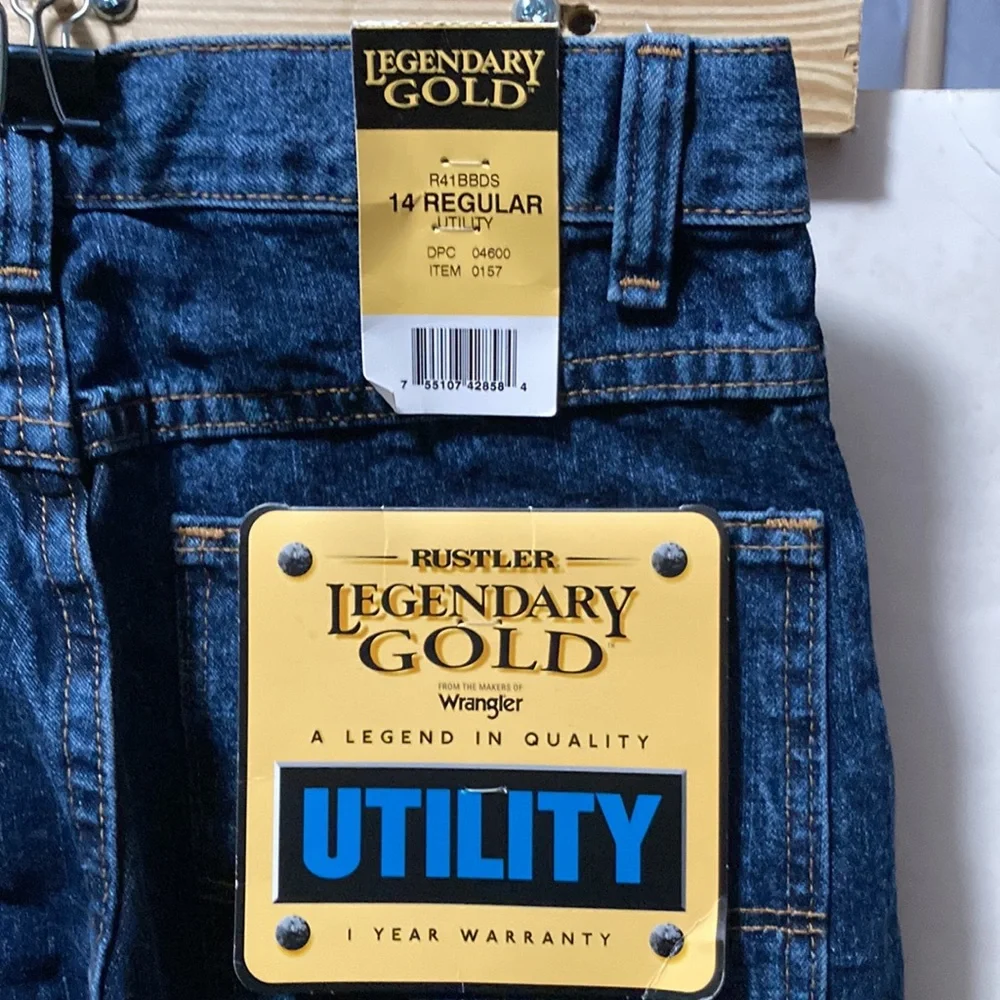NWT, BOYS Sz 14 Wrangler Rustler Legendary Gold UTILITY JEANS, Adjustable Waist